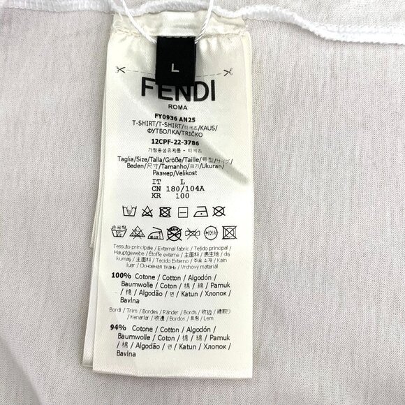 Fendi Mens White & Orange Logo T-Shirt L 100% Cotton Made In Italy - Picture 5 of 6